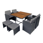 Toledo - salon de jardin encastrable 8 places en bois d'acacia et r�sine tress�e noir + housse