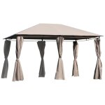 Tonnelle barnum pavillon de jardin style colonial double toit toiles lat?rales amovibles 4l x 3l x 2, ...