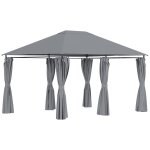 Tonnelle barnum pavillon de jardin style colonial double toit toiles lat�rales amovibles gris