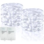 Trahoo - lot de 2 guirlandes lumineuses � piles - 10 m - 100 led - argent - avec minuterie - 5 modes ...