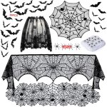 Trahoo - nappe d'halloween rectangulaire et ronde - dcoration de table avec toile d'araigne et 36 autocollan ...