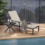 Transat 1 pi�ce chaise longue de jardin avec coussin en coton inclinable et r�glable mobilier de chaise ...