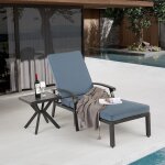 Transat 1 pi�ce chaise longue de jardin avec coussin en coton inclinable et r�glable mobilier de chaise ...