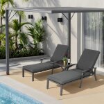 Transat 1 pi�ce chaise longue de patio avec coussin en coton inclinable et r�glable en aluminium antirouille ...