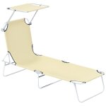 Transat bain de soleil pliable grand confort dossier et pare - soleil r�glable multi - positions beige ...