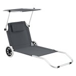 Transat bain de soleil a roulettes lazkano aluminium polyester argent mat gris fonc helloshop26 03 ...