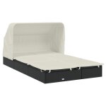 Transat chaise longue 2 places avec toit pliable 213 x 118 x 97 cm noir helloshop26 02 0012190