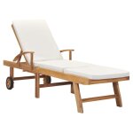 Transat chaise longue bain de soleil lit de jardin terrasse meuble d'extrieur 195 cm avec coussin bois ...