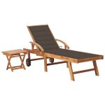 Transat chaise longue bain de soleil lit de jardin terrasse meuble d'ext�rieur 195 cm avec table et coussin ...