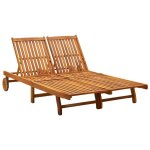 Transat chaise longue bain de soleil lit de jardin terrasse meuble d'extrieur 2 places bois d'acacia ...