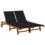 Transat chaise longue bain de soleil lit de jardin terrasse meuble d'extrieur 2 places avec coussins ...