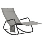 Transat chaise longue bain de soleil lit de jardin terrasse meuble d'extrieur acier et textilne gris ...