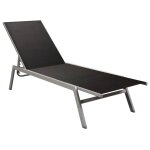 Transat chaise longue bain de soleil lit de jardin terrasse meuble d'extrieur acier et textilne noir ...