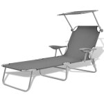 Transat chaise longue bain de soleil lit de jardin terrasse meuble d'extrieur avec auvent acier gris ...