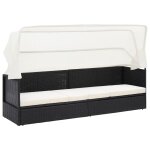Transat chaise longue bain de soleil lit de jardin terrasse meuble d'extrieur avec auvent noir rsine ...