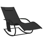 Transat chaise longue bain de soleil lit de jardin terrasse meuble d'extérieur a bascule noir acier et ... Transat chaise longue bain de soleil lit de jardin terrasse meuble d'extérieur a bascule noir acier et ...