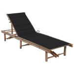 Transat chaise longue bain de soleil lit de jardin terrasse meuble d'ext�rieur avec coussin bambou helloshop26 ...