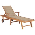 Transat chaise longue bain de soleil lit de jardin terrasse meuble d'extrieur avec coussin beige bois ...