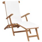 Transat chaise longue bain de soleil lit de jardin terrasse meuble d'extrieur avec coussin blanc crme ...