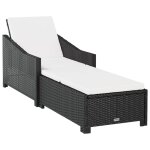 Transat chaise longue bain de soleil lit de jardin terrasse meuble d'extrieur avec coussin blanc crme ...