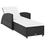 Transat chaise longue bain de soleil lit de jardin terrasse meuble d'extrieur avec coussin blanc crme ...