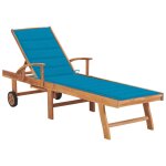 Transat chaise longue bain de soleil lit de jardin terrasse meuble d'extrieur avec coussin bleu bois ...