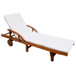 Transat chaise longue bain de soleil lit de jardin terrasse meuble d'extrieur avec coussin bois d'acacia ...