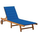 Transat chaise longue bain de soleil lit de jardin terrasse meuble d'extrieur avec coussin bois d'acacia ...