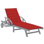 Transat chaise longue bain de soleil lit de jardin terrasse meuble d'ext�rieur avec coussin bois d'acacia ...