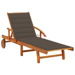 Transat chaise longue bain de soleil lit de jardin terrasse meuble d'ext�rieur avec coussin bois d'acacia ...