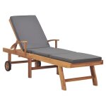 Transat chaise longue bain de soleil lit de jardin terrasse meuble d'extrieur avec coussin bois de teck ...