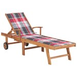 Transat chaise longue bain de soleil lit de jardin terrasse meuble d'extrieur avec coussin a carreaux ...