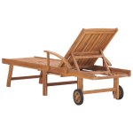 Transat chaise longue bain de soleil lit de jardin terrasse meuble d'extrieur avec coussin crme bois ...