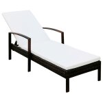 Transat chaise longue bain de soleil lit de jardin terrasse meuble d'extrieur avec coussin rsine tresse ...