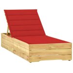 Transat chaise longue bain de soleil lit de jardin terrasse meuble d'extrieur avec coussin rouge bois ...