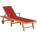 Transat chaise longue bain de soleil lit de jardin terrasse meuble d'extrieur avec coussin rouge bois ...