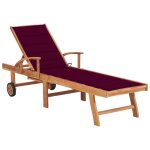 Transat chaise longue bain de soleil lit de jardin terrasse meuble d'ext�rieur avec coussin rouge bordeaux ...