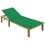 Transat chaise longue bain de soleil lit de jardin terrasse meuble d'extrieur avec coussin vert bois ...