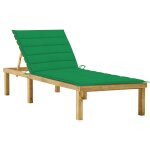 Transat chaise longue bain de soleil lit de jardin terrasse meuble d'ext�rieur avec coussin vert bois ...