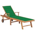 Transat chaise longue bain de soleil lit de jardin terrasse meuble d'extrieur avec coussin vert bois ...