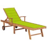 Transat chaise longue bain de soleil lit de jardin terrasse meuble d'extrieur avec coussin vert vif ...