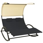 Transat chaise longue bain de soleil lit de jardin terrasse meuble d'extrieur double avec auvent textilne ...