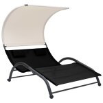 Transat chaise longue bain de soleil lit de jardin terrasse meuble d'ext�rieur double avec auvent textil�ne ...