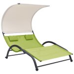 Transat chaise longue bain de soleil lit de jardin terrasse meuble d'extrieur double avec auvent textilne ...