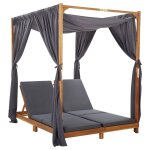 Transat chaise longue bain de soleil lit de jardin terrasse meuble d'ext�rieur double avec rideaux et ...