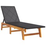 Transat chaise longue bain de soleil lit de jardin terrasse meuble d'ext�rieur noir / marron r�sine tress�e ...