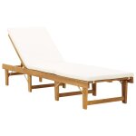 Transat chaise longue bain de soleil lit de jardin terrasse meuble d'extrieur pliante avec coussin bois ...