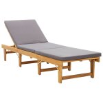 Transat chaise longue bain de soleil lit de jardin terrasse meuble d'extrieur pliante avec coussin bois ...