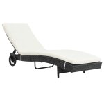 Transat chaise longue bain de soleil lit de jardin terrasse meuble d'extrieur avec roues et coussin ...