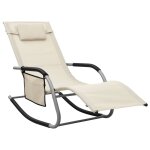 Transat chaise longue bain de soleil lit de jardin terrasse meuble d'extrieur textilne crme et gris ...